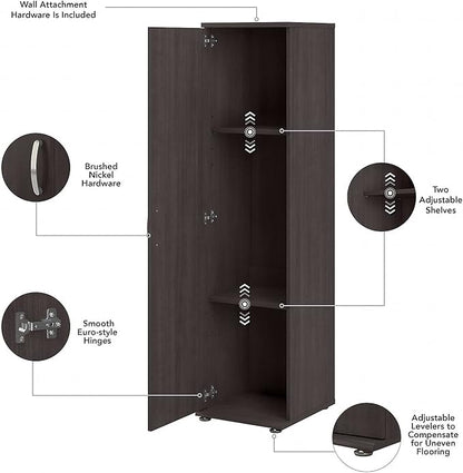 Bush Business Furniture Universal Tall Narrow Storage Cabinet with Door and Shelves in Storm Gray