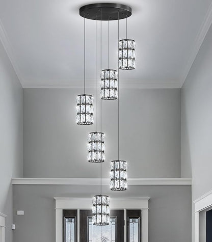 6-Lights Modern Crystal Pendant Lights for Kitchen Island LED Dimmable Glam Pendant Lighting Chandelier for Dining Room Hallway Corner Lamp Black