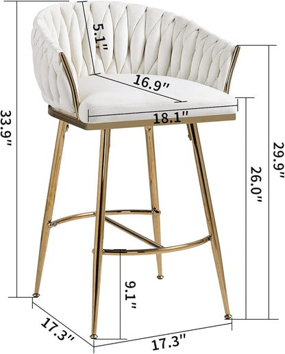 26'' Counter Height bar stools Velvet Kitchen Island Counter bar Stool with Hand Wave Back,Golden Chromed Base and footrest (Beige)