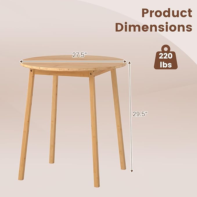 Giantex 27.5-Inches Bamboo Dining Table for 2-4, Round Dinner Tables with Non-Slip Foot Pads, Farmhouse Small Kitchen Table for Dining Room, Living Room, Dinette, Apartment (Round)