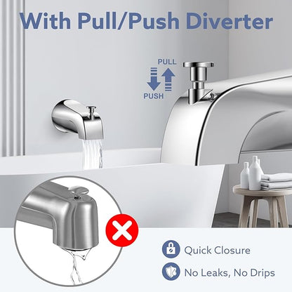 Tub Spout with Diverter – Slip-Fit Bathtub Faucet Spout Replacement, 1/2” Copper Pipe Connection, Easy to Install, Universal for Bathroom Shower (Chrome)