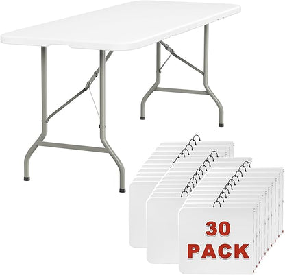 Elevon 6FT Folding Tables – Heavy Duty Portable Foldable Table with Built-in Handle, 300 lb Capacity – Ideal for Events, Parties, Crafts, Camping & Dining (30-Pack)