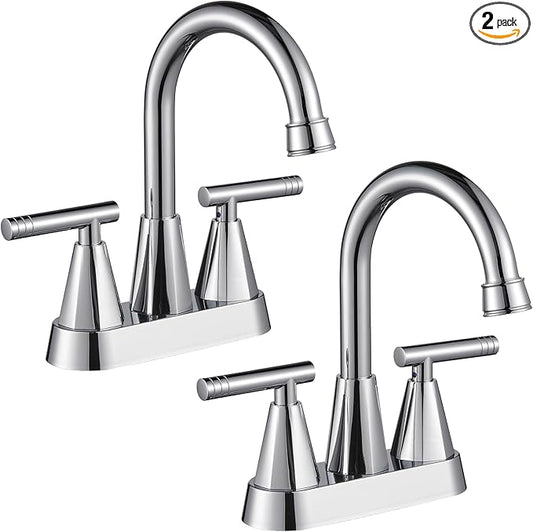 Cobbe Bathroom Faucets for Sink 3 Hole, 4 Inch with Pop Up Drain and 2 Supply Hoses, 2 Handle Centerset Bathroom Faucet for Sink Vanity, Chrome, 2 Pack