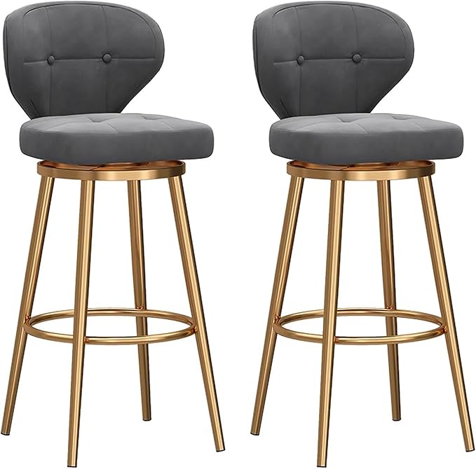 Counter Height stools Set of 2, 360° s with Back and Footrest, Thickened Upholstered Cushion, Tall Chairs for Kitchen Island, Dining Room, Home, Cafe,Grey-Sitting Height 65cm