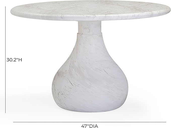 Tov Furniture Smooch White Marble Print Indoor/Outdoor 47" Round Dining Table