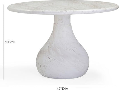 Tov Furniture Smooch White Marble Print Indoor/Outdoor 47" Round Dining Table