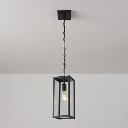 Globe Electric 44773 1-Light Outdoor Pendant, Matte Black, Clear Glass Shade, E26 Base Socket, Kitchen Island, Café, Ceiling Hanging Light Fixture, Modern, Vintage, Porch Light, Bulb Not Included