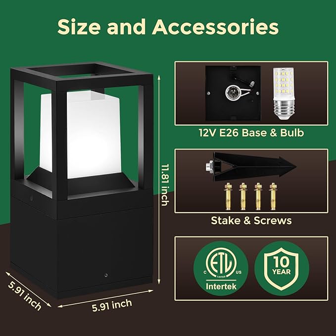 Gardencoin Low Voltage Landscape Path Lights 12V Outdoor LED Pathway Lighting Set of 4, 350LM Modern Black Garden Walkway Lights with Replaceable 5K Bulb, IP65 Waterproof Aluminum Driveway Lights