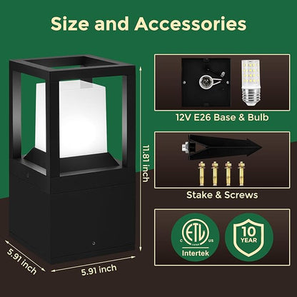 Gardencoin Low Voltage Landscape Path Lights 12V Outdoor LED Pathway Lighting Set of 4, 350LM Modern Black Garden Walkway Lights with Replaceable 5K Bulb, IP65 Waterproof Aluminum Driveway Lights