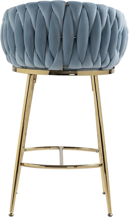 26'' Counter Height bar stools Set of 2 Kitchen Island Counter bar Stool with Hand- Wave Back, Golden Chromed Base and footrest,for Living Room