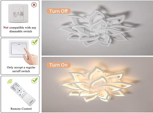 Garwam LED Dimmable Flower Shape Ceiling Light 14-Head Modern Petal Flush Mount Ceiling Lamp with Remote Control White Metal Acrylic Ceiling Chandelier Lighting for Living Room Bedroom Dining Room