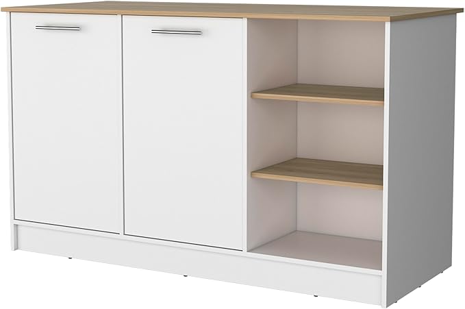 GOWE Gladiolus Kitchen Island in Melamine, Two Doors, Three Open Shelves
