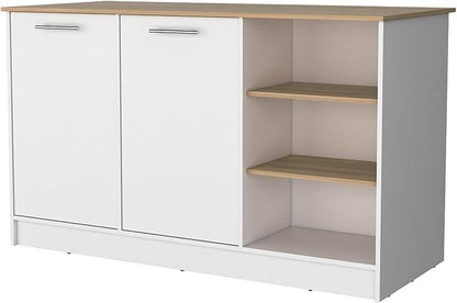 GOWE Gladiolus Kitchen Island in Melamine, Two Doors, Three Open Shelves
