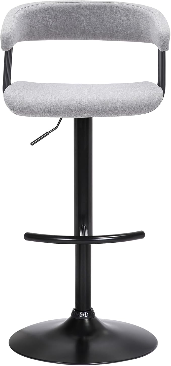 Armen Living Calista Adjustable Height Mid Century Modern Swivel Bar Stool for Kitchen Island Counter in Light Gray Fabric with Black Metal
