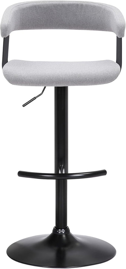 Armen Living Calista Adjustable Height Mid Century Modern Swivel Bar Stool for Kitchen Island Counter in Light Gray Fabric with Black Metal