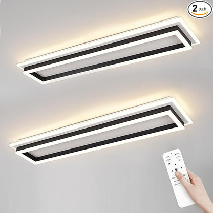 Dimmable Led Ceiling Light with Remote Control 31.5in Modern Linear Flush Mount Ceiling Lighting Fixture Acrylic Long Ceiling Lamp for Living Room Kitchen Dining Room Hallway (Black, 2 Packs)