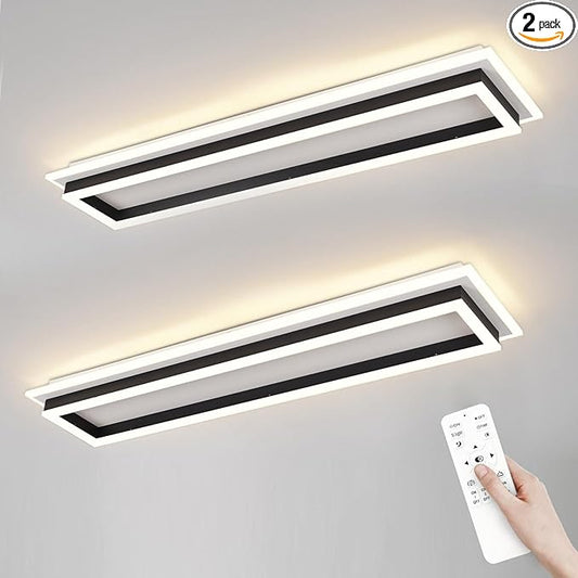 Dimmable Led Ceiling Light with Remote Control 31.5in Modern Linear Flush Mount Ceiling Lighting Fixture Acrylic Long Ceiling Lamp for Living Room Kitchen Dining Room Hallway (Black, 2 Packs)