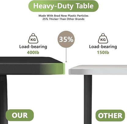 4ft Folding Table, Heavy Duty Plastic Card Table with Foldable Steel Legs, Metal Frame Support up to 400 lb, Portable for Indoor, Outdoor, Picnic, Camping, Dining, Party, Black