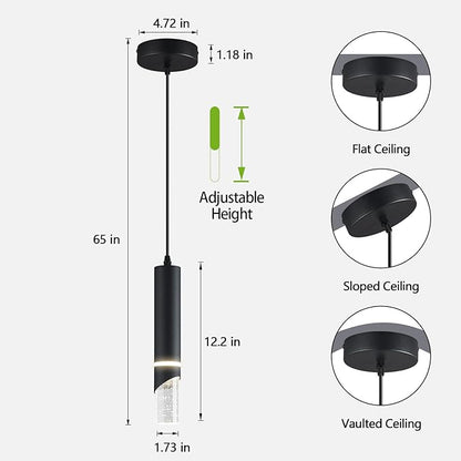 Modern Dimmable Led Pendant Lights Kitchen Island, Ideal for Living Room, Bedroom,Sink 6w LED Crystal Energy-Saving Hanging Lamp for Cozy Lighting (Black 2-Pack)