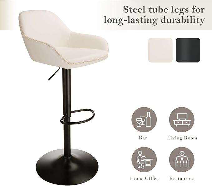 Glitzhome Bar Table and Chairs Set, Square Black Steel Pub Table with Soild Elm Wood Top and Bar Height Adjustable Swivel PU Leather Bar Stool for Breakfast Nook Living Room Small Space Restaurant