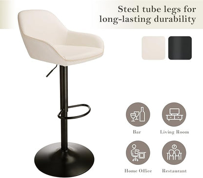Glitzhome Bar Table and Chairs Set, Square Black Steel Pub Table with Soild Elm Wood Top and Bar Height Adjustable Swivel PU Leather Bar Stool for Breakfast Nook Living Room Small Space Restaurant