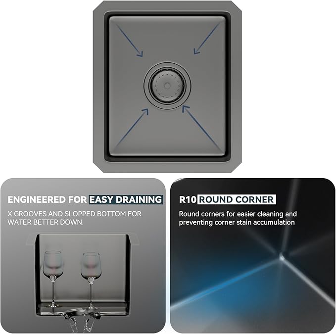 Lordear Black Undermount Bar Sink 13 x15 x 9 Inch Bar Prep Sinks Gunmetal Black Stainless Steel Handmade Kitchen Sink Basin
