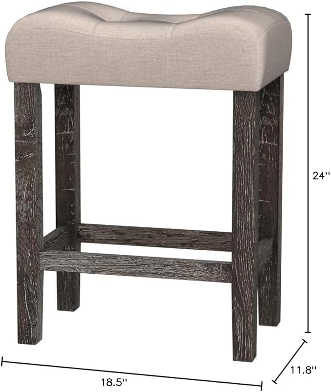 Roundhill Furniture Sora Button Tufted Counter Height Saddle Stools, Set of 2, Taupe
