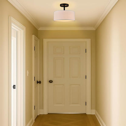 Modern Black Light Fixture Ceiling Mount Flush Mount Drum Ceiling Light Fixture 3 Light Semi Flush Mount Ceiling Light for Hallway Bedroom Entryway Foyer Office