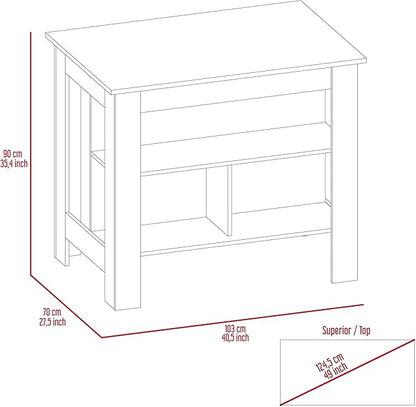 Kitchen Island Kitchen Table 35" H Four Legs with 3 Open Storage Shelves Wide Top for Meal Prep Spacious Leg Room Practical(Black White)