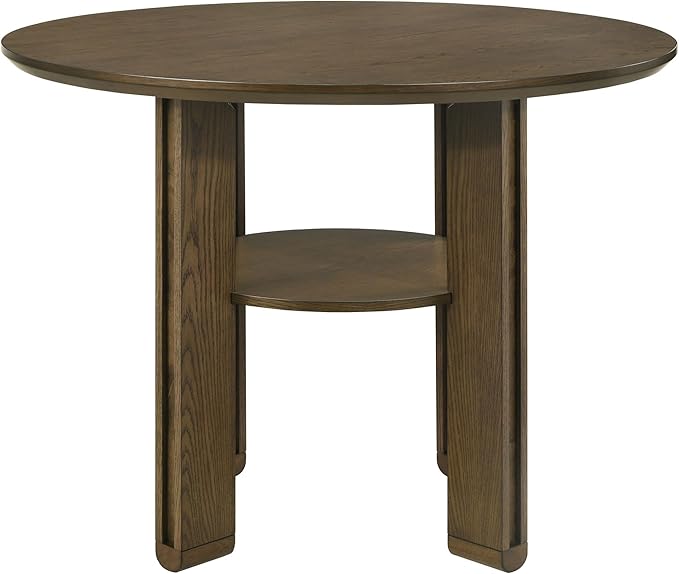 Round Height Dining Table Rich Brown Finish Kitchen Table with Angular Legs and Open Lower Storage Shelf Dining Table Practical