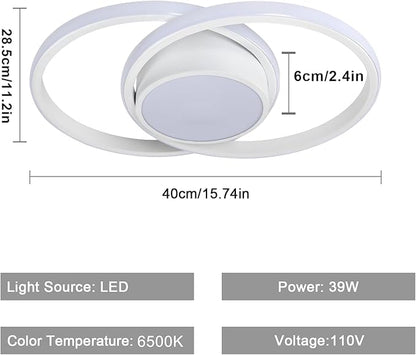 AUA LED Modern Ceiling Light, 39W 6500K Round Ceiling Lights Fixture, 15.7" for Hallway, Kitchen, Bedroom, Dining Room, Entryway, White