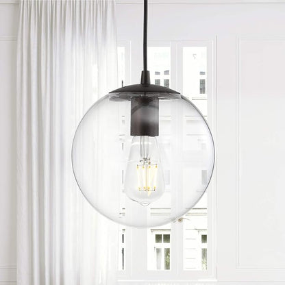 JONATHAN Y 7.75" Clear/Oil Rubbed Bronze Modern Globe LED Pendant Light, Industrial Hanging Ceiling Lamp for Kitchen Island, White Glass Globe Shade, LED Bulb Included (JYL9528D)