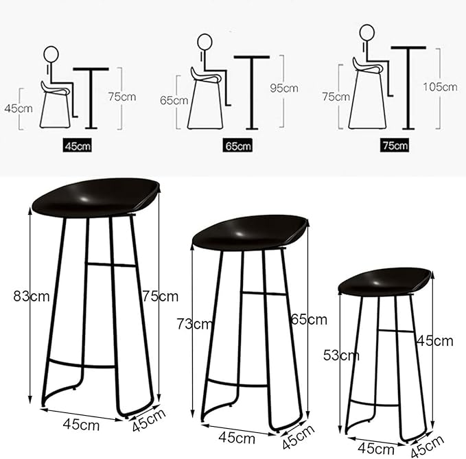 Minimalist Plastic PP Stools Backless with Metal Legs, Kitchen Island Dining Chairs with Comfortable Footrest, Counter Height Stools for Counter,Grey-75cm