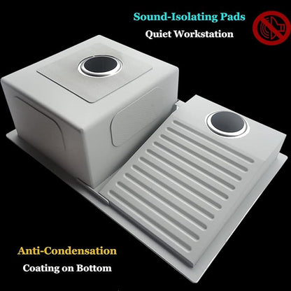 Laundry Utility Sink With Washboard Stainless Steel Kitchen Sink with Faucet Household Pool Balcony Room Wash Basin Easy Clean Double-Bowl, 700mm/27.5Inch