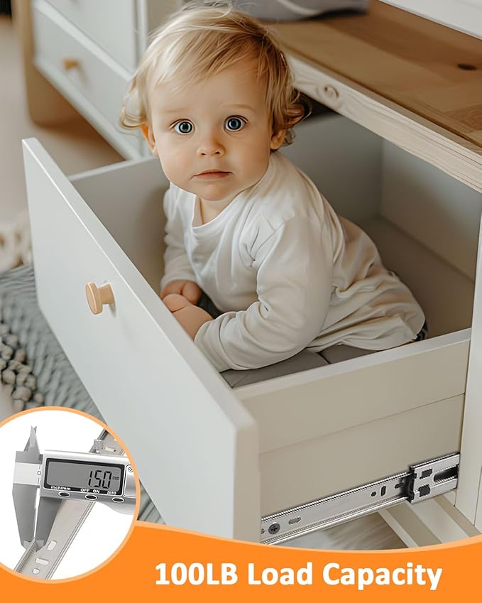 Gobrico 16 inch Drawer Slides 2 Pair，Soft Close Drawer Slides 3 Fold, Cabinet Drawer Slides Full Extension Drawer Hardware, Heavy Duty Hydraulic Self Close Rails, Side Mount Ball Bearing Tracks
