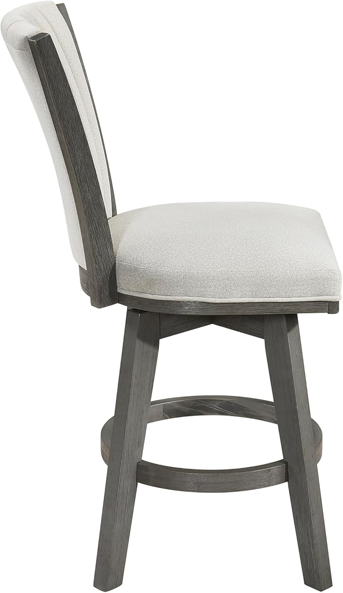 Lexicon Swivel Counter Stools Set of 2, Wood Frame Counter Height Stools with Footrest and Back, for Kitchen Island, Dining Room, 25" SH, Grey Finish and Thick Beige Velvet Cushion Seat