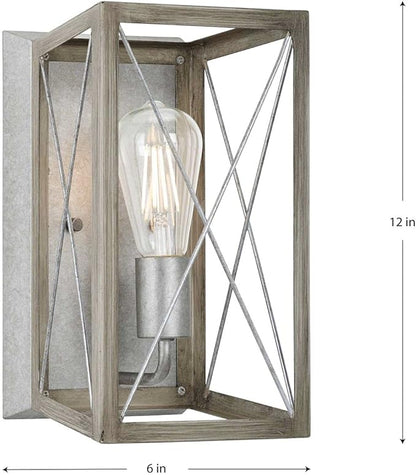 Progress Lighting 1-Light Farmhouse Wall Sconce Light Bleached Oak Wood, Briarwood Collection, Indoor, P710012-141, Galvanized Finish