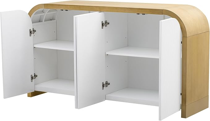 Merax Sideboard Buffet Cabinet with Storage Adjustable Shelves & Unique Curved Corner, Wavy Door Panel Accent Wood Console Table for Coffee Bar, Living Room and Entrance, Easy Assembly, White