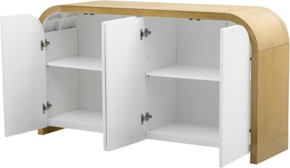Merax Sideboard Buffet Cabinet with Storage Adjustable Shelves & Unique Curved Corner, Wavy Door Panel Accent Wood Console Table for Coffee Bar, Living Room and Entrance, Easy Assembly, White