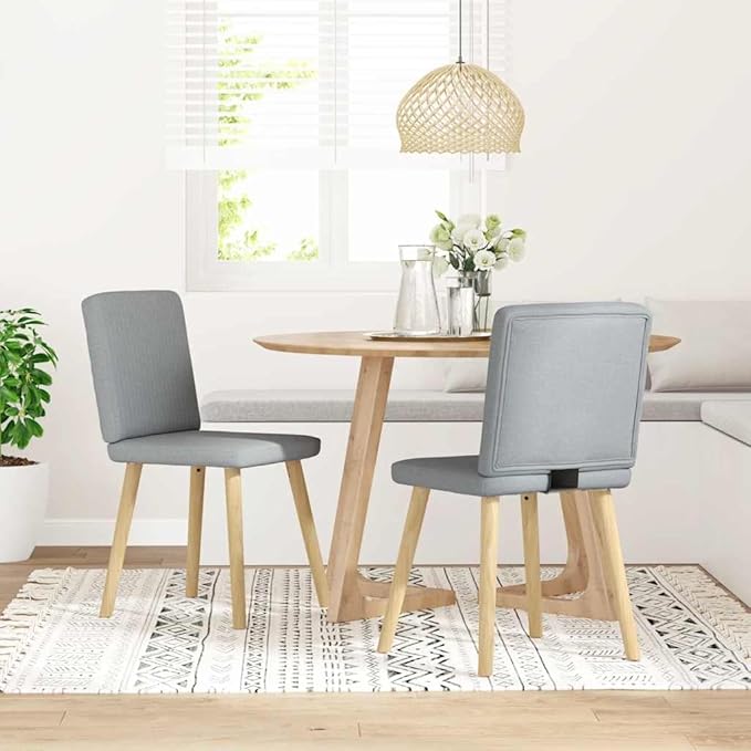 Modern Fabric Dining Chairs 2 PCS Light Gray with Comfortable Foam Seats - Sturdy Metal and Wood Frame for Kitchen Living Room Furniture
