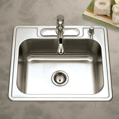 Houzer Glowtone 25 Inch Stainless Steel Topmount 4-Hole Single Bowl 8 Inch Deep Kitchen Sink - 2522-8BS4-1
