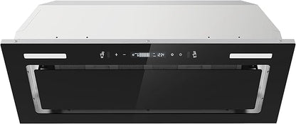 JOEAONZ Range Hood Insert 30 Inch 800 CFM, Built-in Vent Hood Black Glass Gesture & Touch Control Kitchen Exhaust Fan, Mesh Filters Recirculating Stove Hood Dual LED Lights Ducted/Ductless Convertible