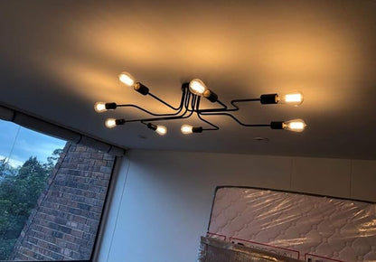 LynPon Black Sputnik Ceiling Light Fixture, 8 Lights Industrial Light Fixtures Semi Flush Mount Ceiling Light Rustic Retro Metal Chandelier Lighting for Kitchen Dining Room Living Room