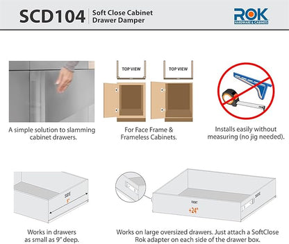 2-Pack Rok Hardware Soft Close for Wood Drawers/Soft Close Drawer Adapter/Add-On/Retrofit (Gray), SCD104G