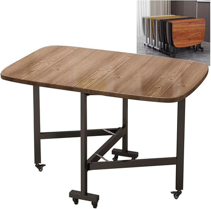 Multifunction Table Drop Leaf Dining Table, Folding Dinning Table With 6 Wheels, Dining Table For Kitchen, Living Room, Drop Leaf Table For Small Space Saving, Solid Wooden Foldable Kitchen Table(Waln