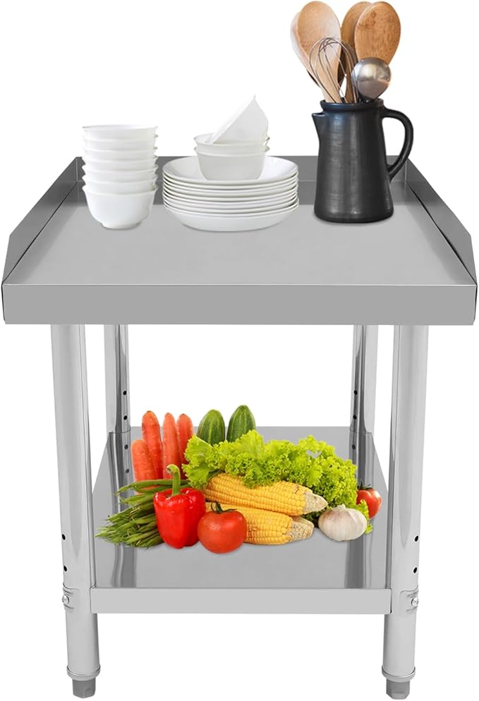 24 * 30 * 26in Stainless Steel Work Table,Commercial Prep Table for Home Kitchen Restaurant,2-Tier Kitchen Island Metal Utility Tables with Storage Shelf