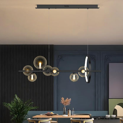 Linear Kitchen Island Lighting, Dining Room Light Fixture Over Table, Large Industrial Black Pendant Lights Ceiling Hanging for Kitchen Living Room (Black, 7-Light)