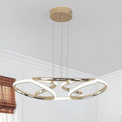 23 inch Modern Chandelier for Dining Room, Kitchen Chandelier & Entryway, Dimmable LED Pendant Light with Adjustable Height, 32W for Hallway, Living Room, Bedroom (Gold M)