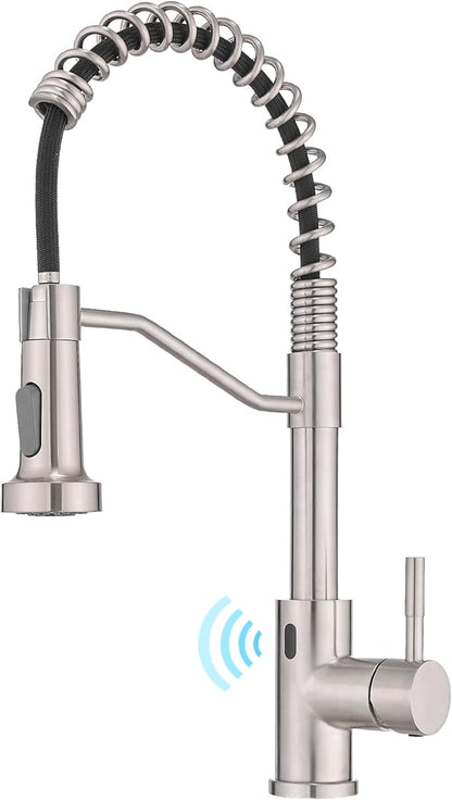 AIMADI Touchless Kitchen Faucet with Pull Down Sprayer,Brushed Nickel Motion Sensor Kitchen Sink Faucet,Smart Hands Free Stainless Steel Spring Faucets for Farmhouse RV Utility Sink,1 or 3 Hole