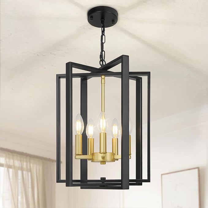 LynPon 12.4"" Black and Gold Chandelier, 5-Light Modern Chandelier for Foyer, Farmhouse Ceiling Light Fixtures Hanging Light for Dining Room, Kitchen, Living Room, Bedroom, Hallway, Stairway, Entryway